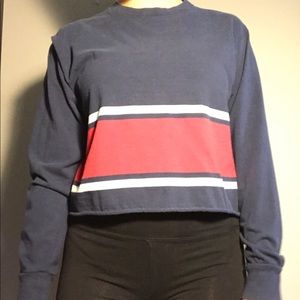 Cropped Long Sleeve T-Shirt Navy Blue